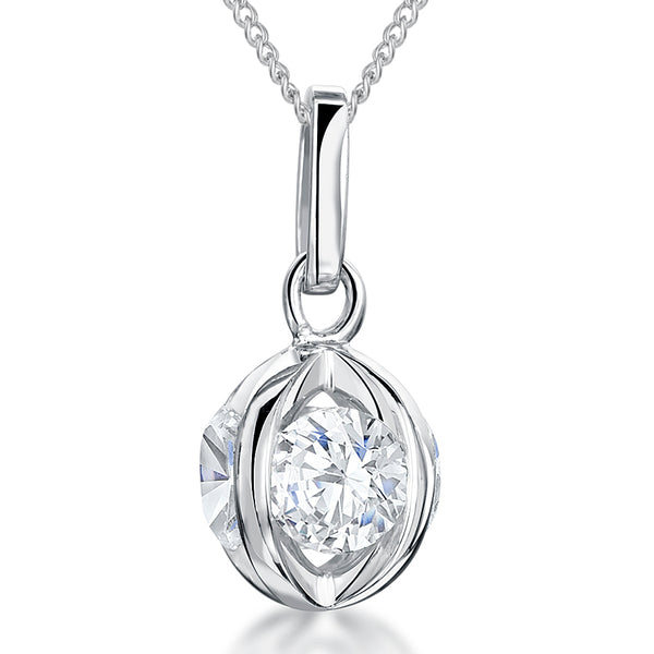 Sterling Silver Ball Pendant Open Set With Four Cubic Zirconia Round Stones