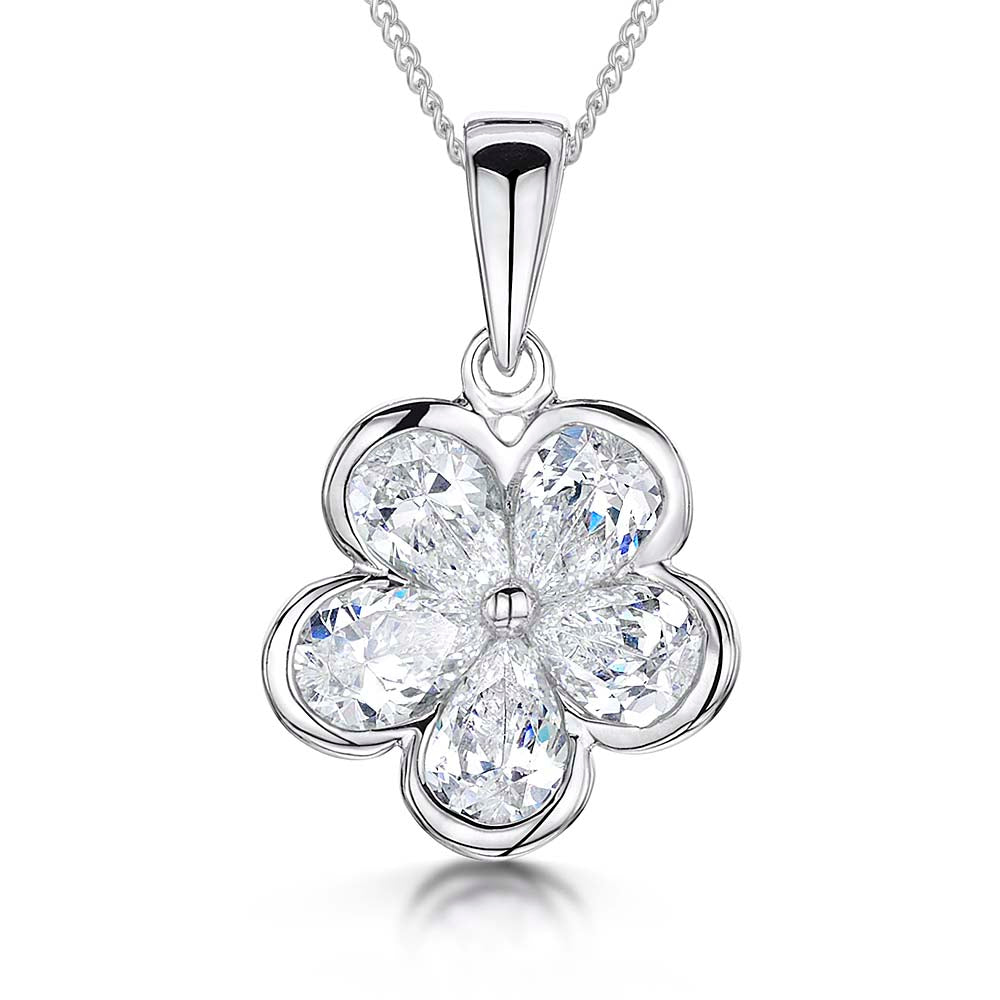 A sterling silver flower pendant with five cubic zirconia petals-JOOLS by Jenny Brown