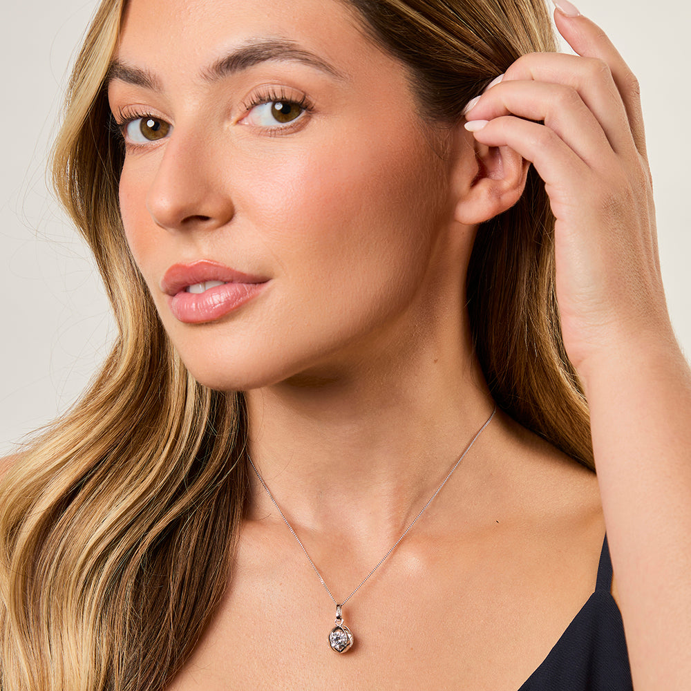 Sterling Silver Ball 'Cage' Pendant Set With 7mm Cubic Zirconias