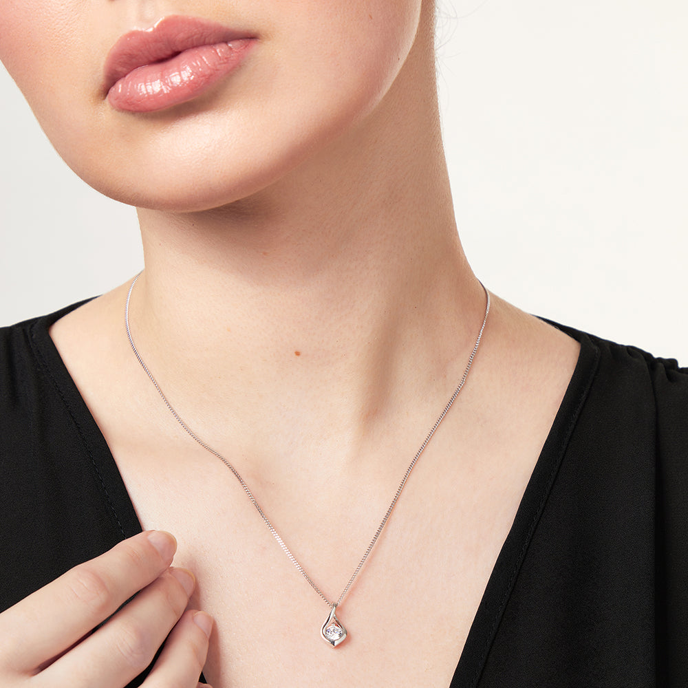 Silver teardrop solitaire pendant on a silver chain-JOOLS by Jenny Brown