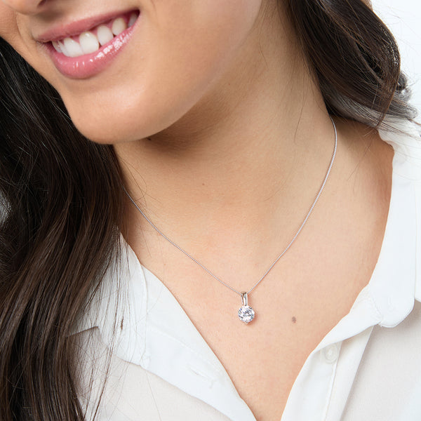 Sterling Silver 2 Carat Solitaire Pendant Set with 2 Claws-JOOLS by Jenny Brown