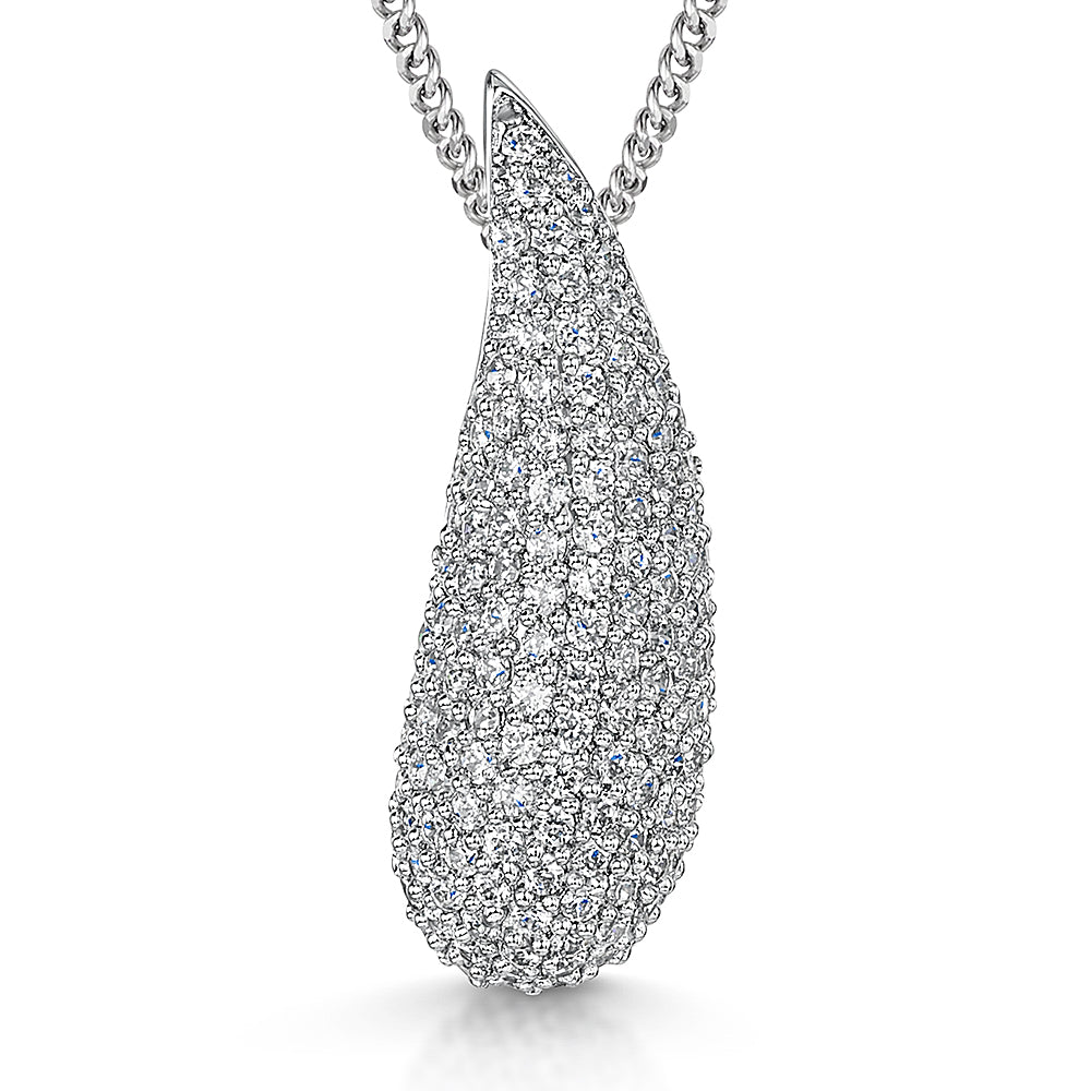 Sterling Silver Bubbly Teardrop Pendant With Pave Cubic Zirconias