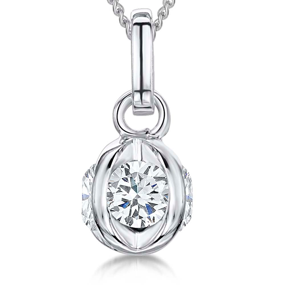 Sterling Silver Ball Pendant Open Set With Four Cubic Zirconia Round Stones