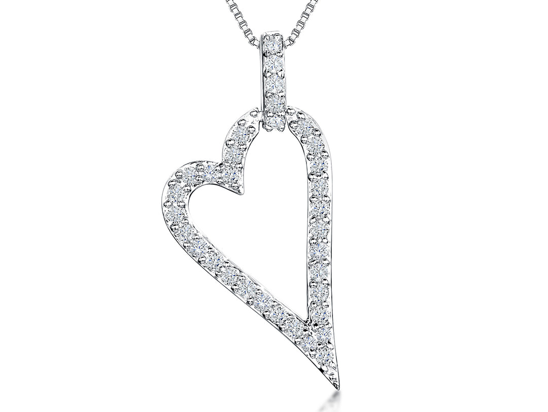 Sterling Silver Offset Heart Pendant  Pave Set - JOOLS By Jenny Brown