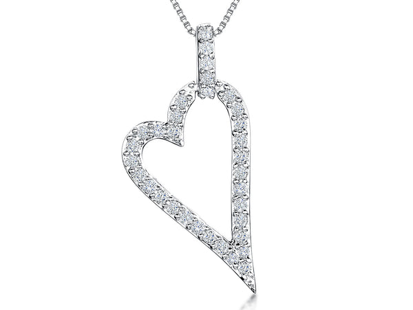 Sterling Silver Offset Heart Pendant  Pave Set - JOOLS By Jenny Brown