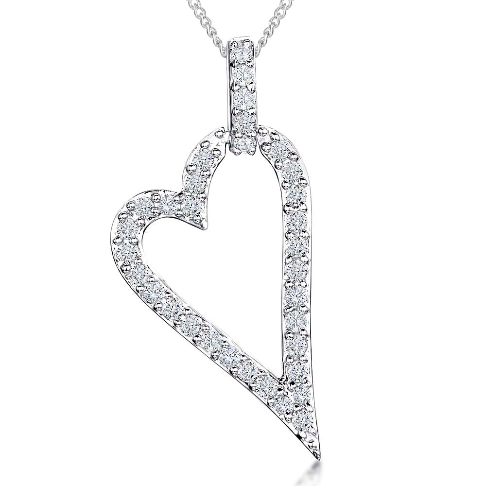 Sterling Silver Offset Heart Pendant  Pave Set - JOOLS By Jenny Brown