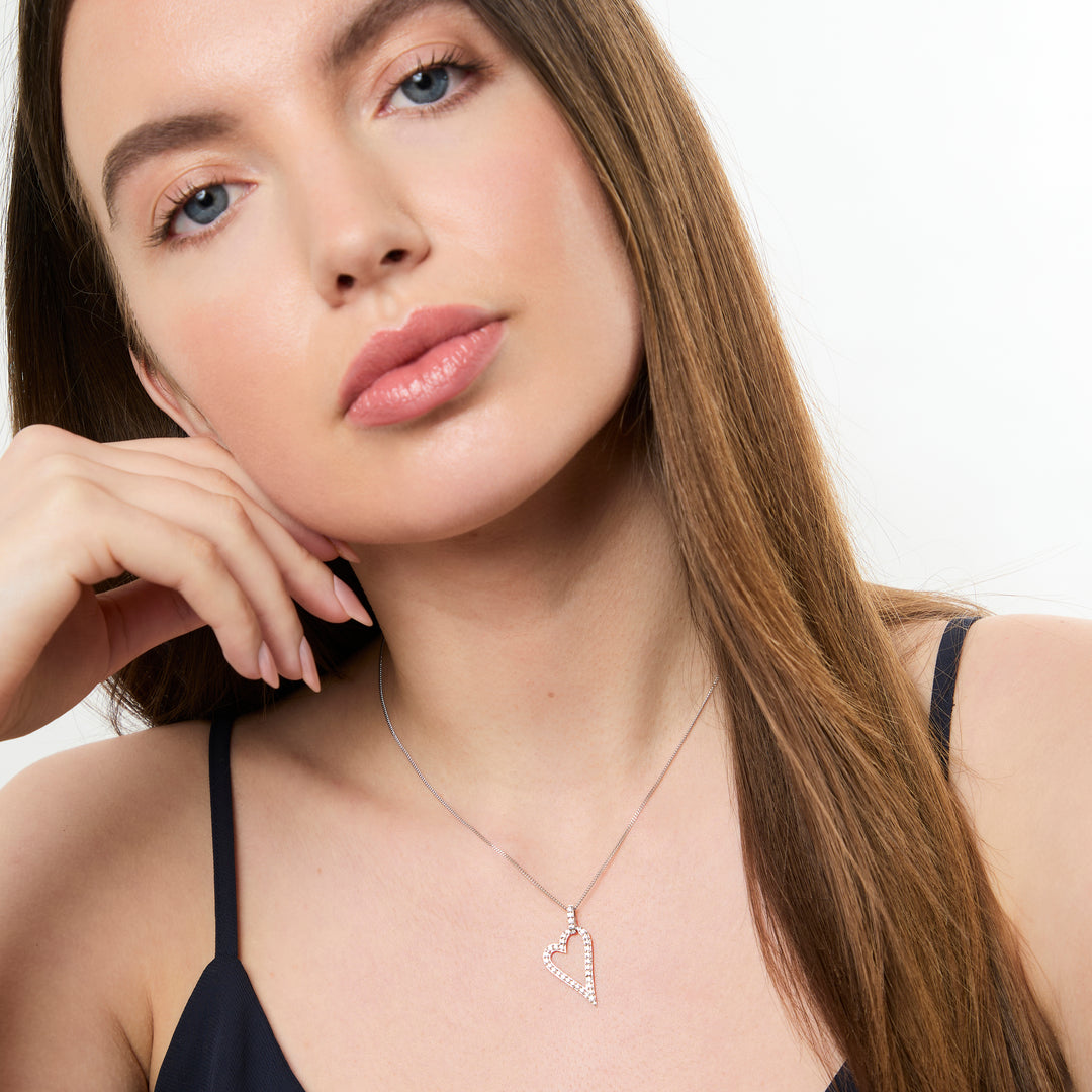 Sterling Silver Offset Heart Pendant  Pave Set - JOOLS By Jenny Brown