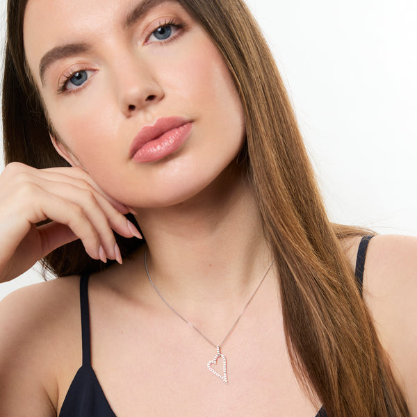 Sterling Silver Offset Heart Pendant  Pave Set - JOOLS By Jenny Brown