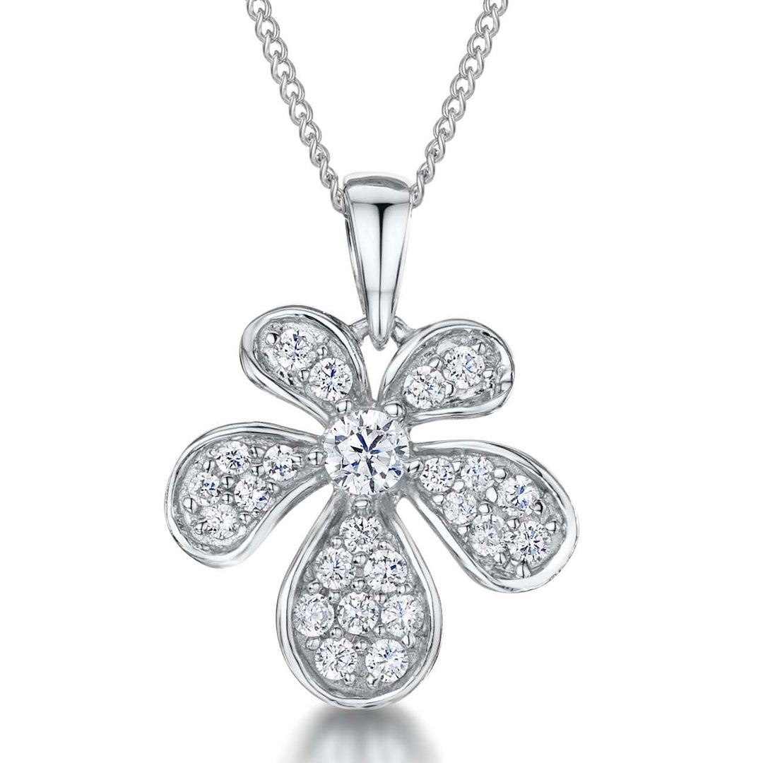 Sterling Silver 5 Petal Elongated Flower Pendant