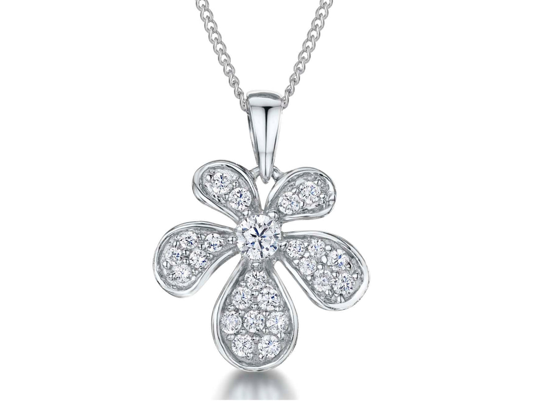 Sterling Silver 5 Petal Elongated Flower Pendant