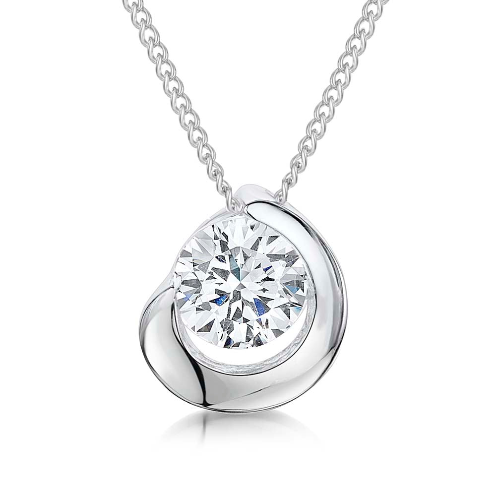 Sterling Silver Twist Rubover Set Cubic Zirconia