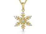Load image into Gallery viewer, A yellow gold snowflake pendant with seven cubic zirconia stones-JOOLS by Jenny Brown
