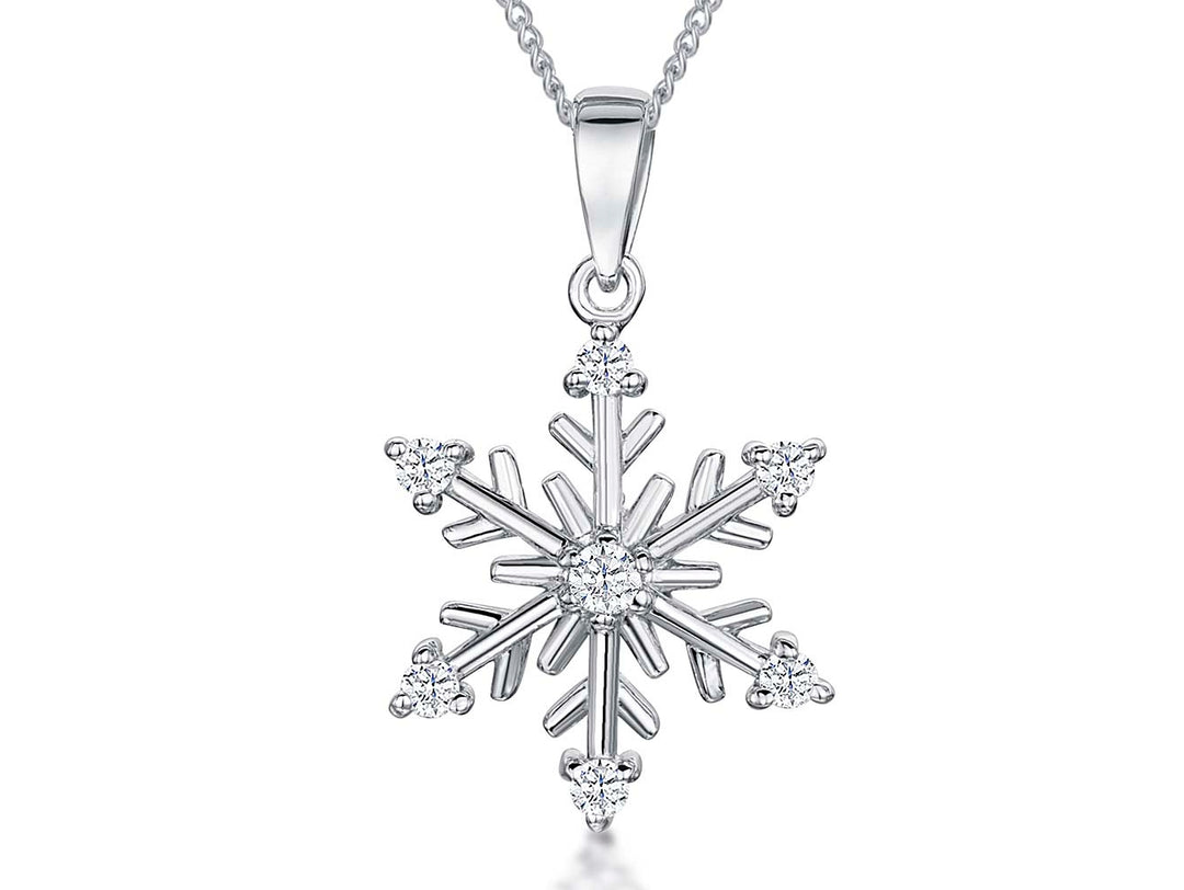 Sterling Silver Cubic Zirconia Snowflake Pendant - JOOLS By Jenny Brown