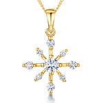 Load image into Gallery viewer, Gold snowflake-shaped pendant with 7 Cubci Zirconias and a Single Cubic Zirconia Centre
