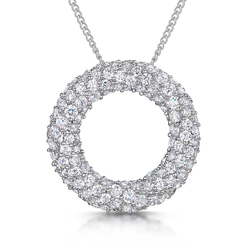 A sterling silver pendant with a garland design encircling white cubic zirconia stones-JOOLS by Jenny Brown