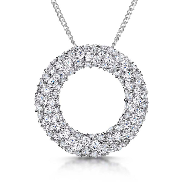 A sterling silver pendant with a garland design encircling white cubic zirconia stones-JOOLS by Jenny Brown