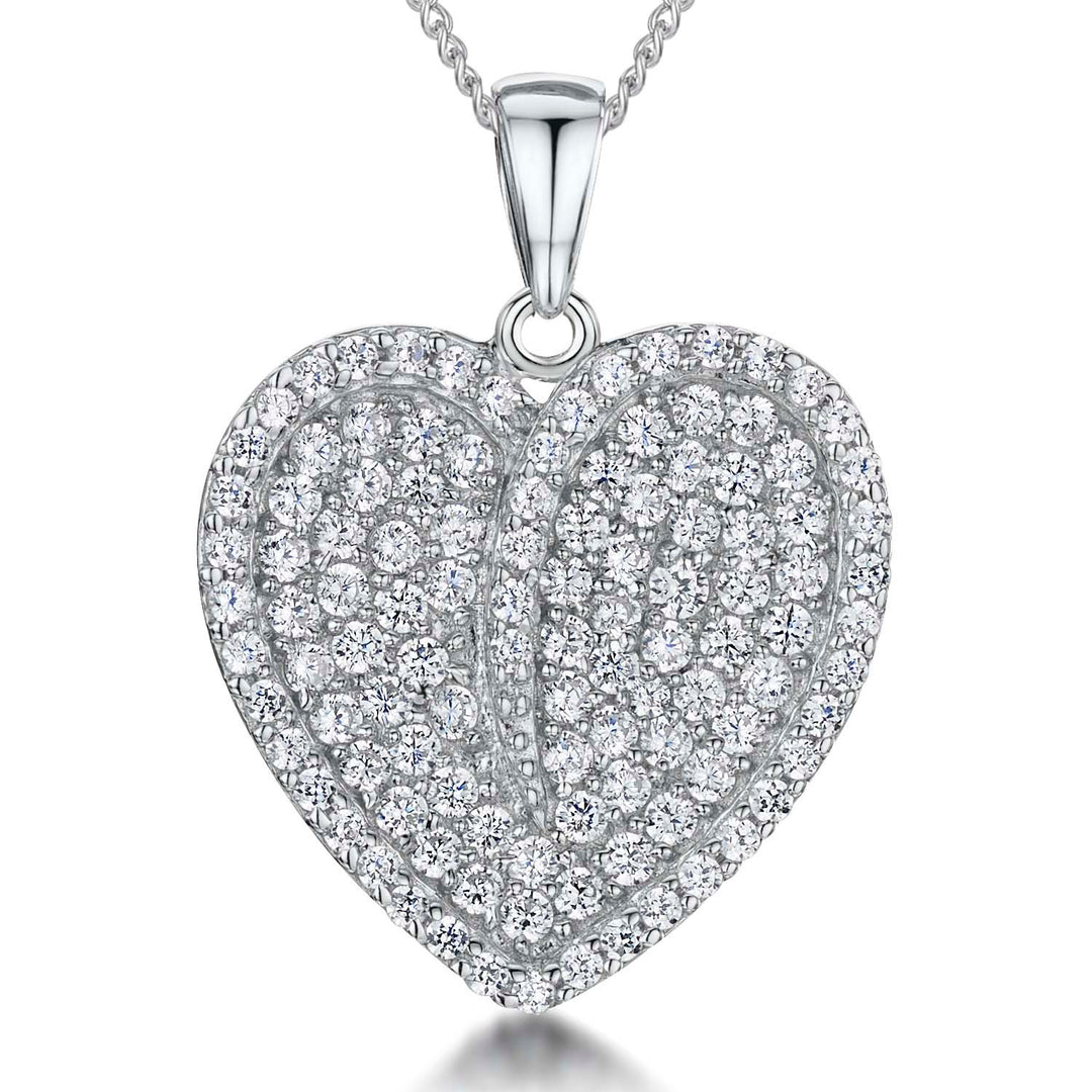 Sterling Silver Pave Set Cubic Zirconia Heart Pendant