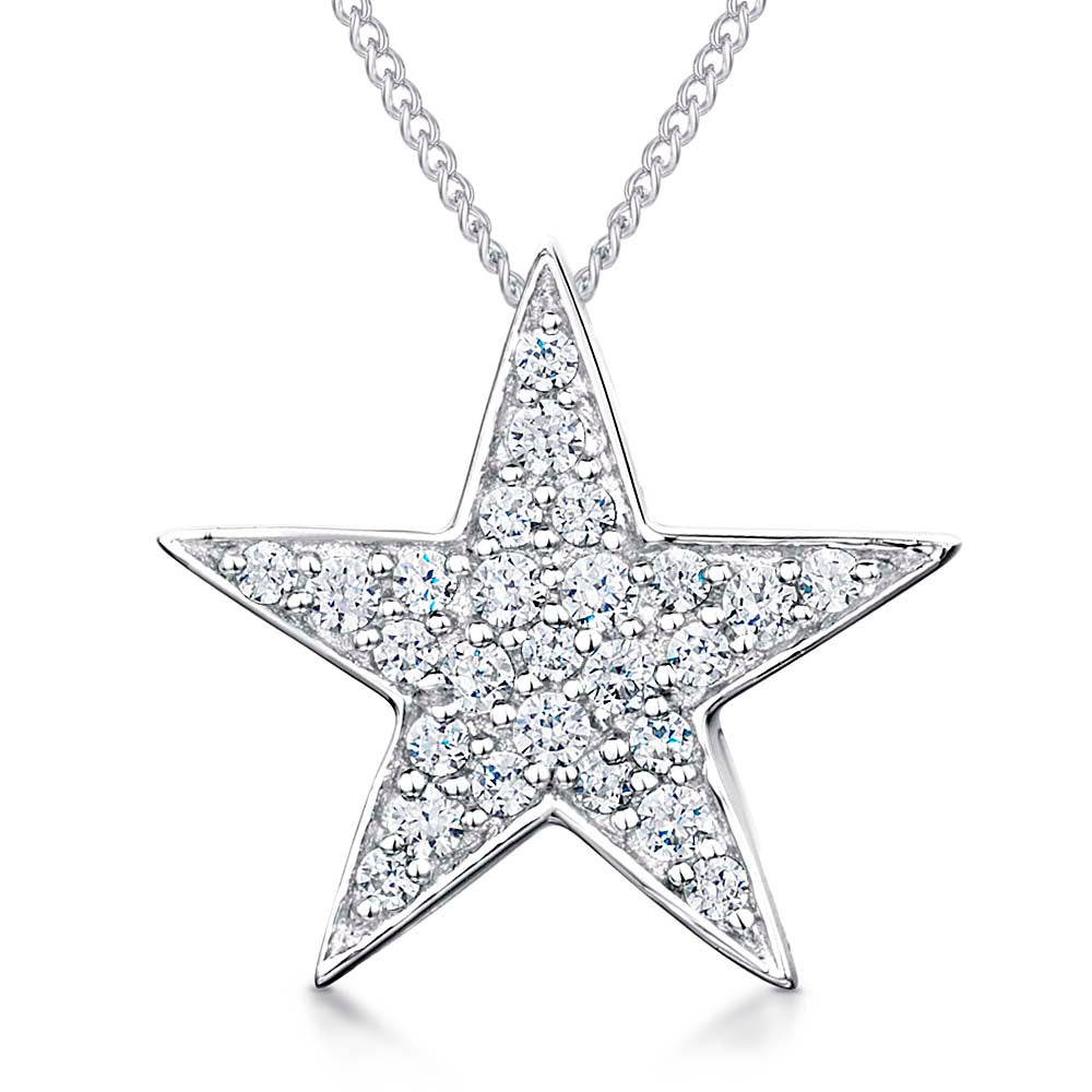 Sterling Silver Single Star  Pave Pendant