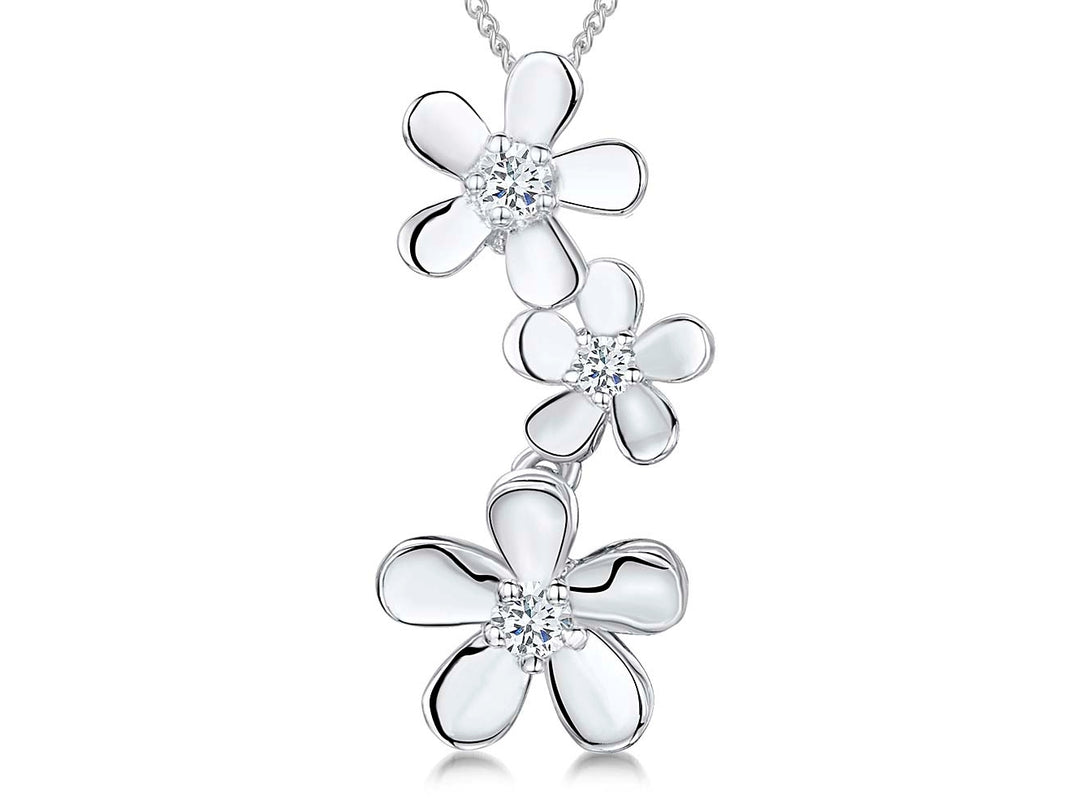Sterling Silver Three  Polished Petals Drop Pendant