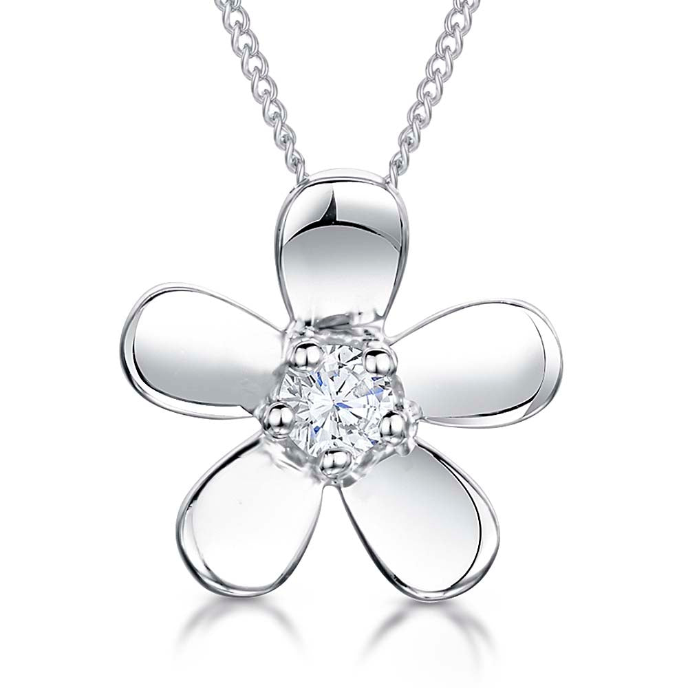 Sterling Silver  Cubic Zirconia Centre Flower Pendant - JOOLS By Jenny Brown