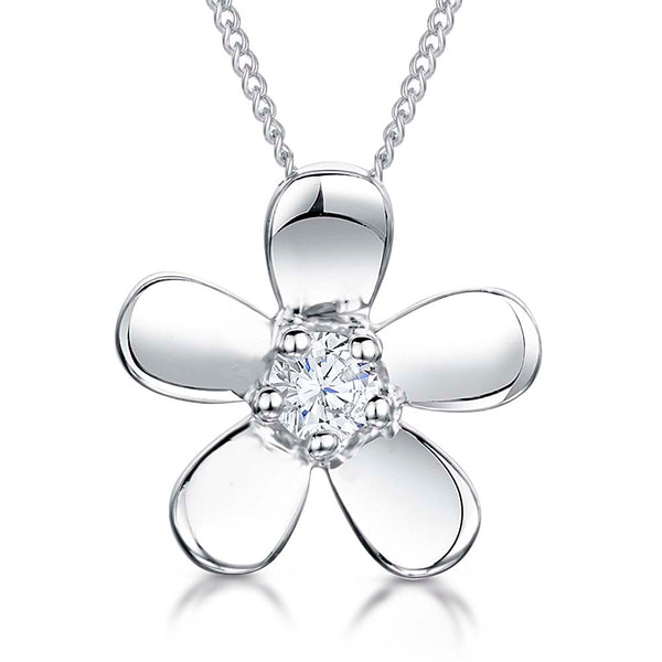 Sterling Silver  Cubic Zirconia Centre Flower Pendant - JOOLS By Jenny Brown