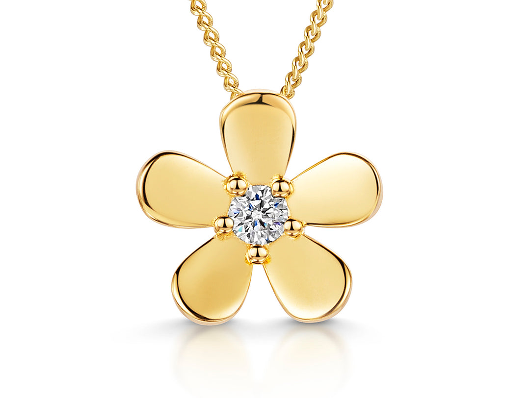 Yellow Gold Flower Cubic Zirconia Centre Pendant