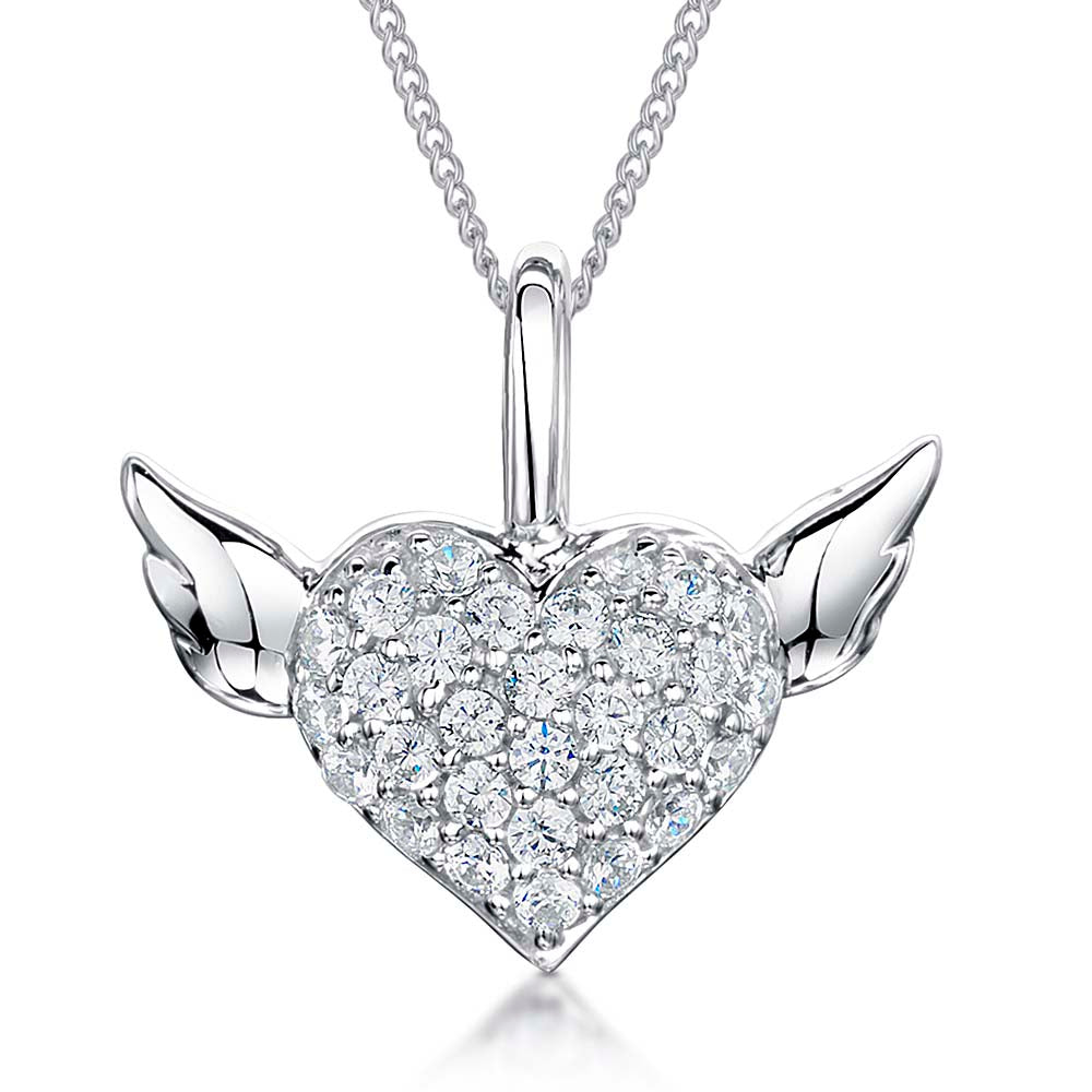 Sterling Silver  Silver Wings Heart  Pendant - JOOLS By Jenny Brown