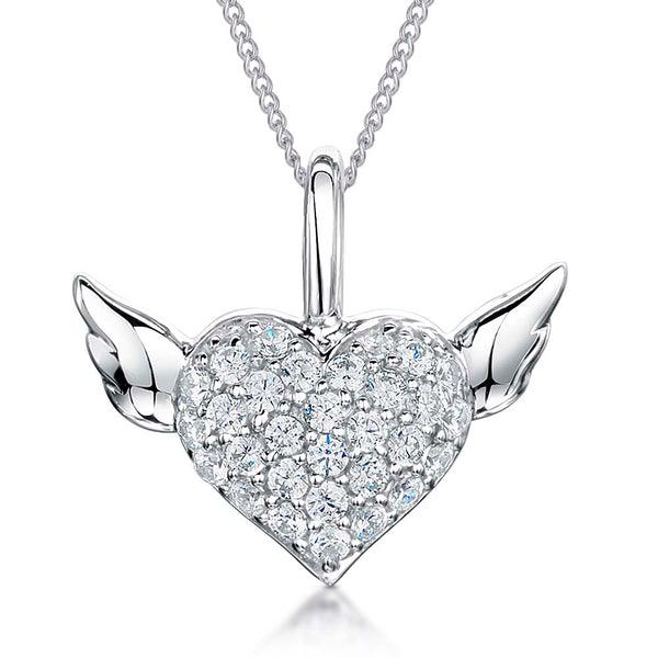 Sterling Silver  Silver Wings Heart  Pendant - JOOLS By Jenny Brown