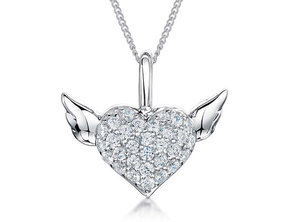 Sterling Silver  Silver Wings Heart  Pendant - JOOLS By Jenny Brown