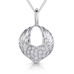 Load image into Gallery viewer, A sterling silver pendant featuring angel wings surrounding a heart-shaped pave with cubic zirconia  stones- JOOLS by Jenny Brown
