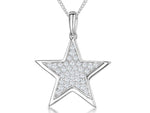 Load image into Gallery viewer, A sterling silver double star pendant with pave cubic zirconia stones, displayed on a silver curb chain.
