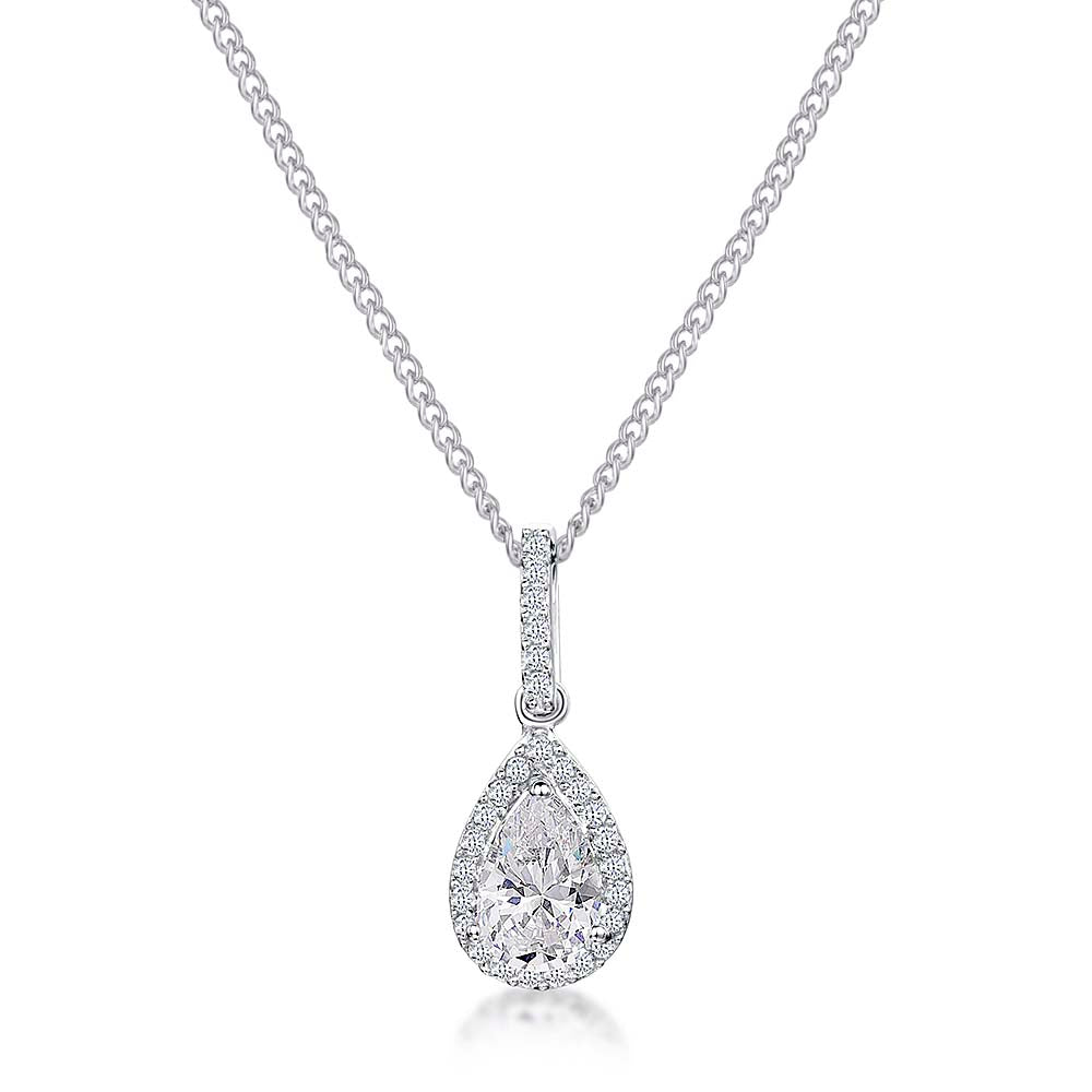Sterling Silver Teardrop Halo Pendant With Cubic Zirconias-JOOLS by Jenny Brown