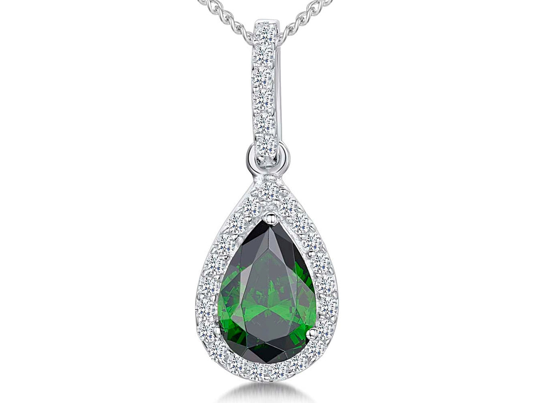 Sterling Silver Emerald Green Zirconia Teardrop Pendant - JOOLS By Jenny Brown