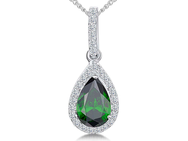 Sterling Silver Emerald Green Zirconia Teardrop Pendant - JOOLS By Jenny Brown
