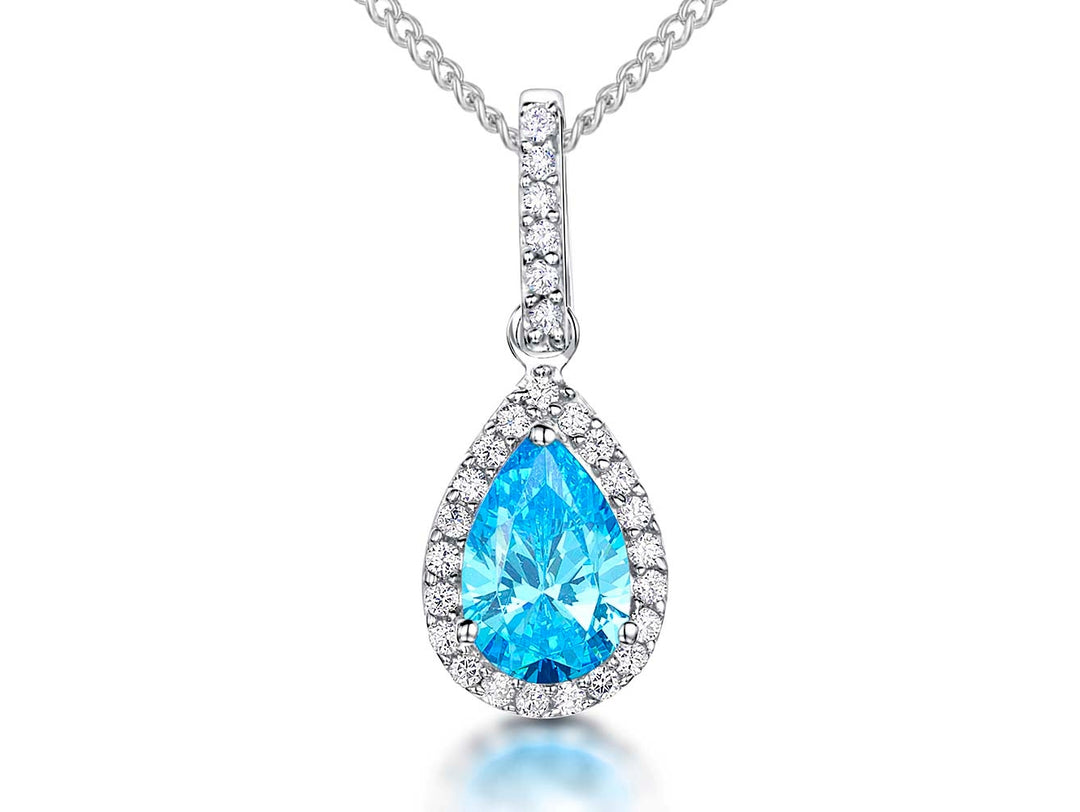 Sterling Silver Ocean Blue Turquoise  Zirconia Teardrop Pendant