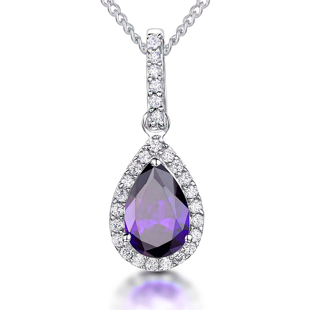 Sterling Silver Amethyst Zirconia Teardrop Pendant