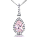 Load image into Gallery viewer, Sterling Silver Light Pink Halo Cubic Zirconia Teardrop Pendant
