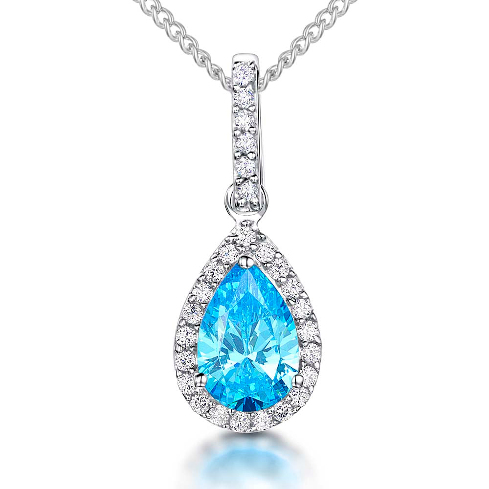 Sterling Silver Ocean Blue Turquoise  Zirconia Teardrop Pendant