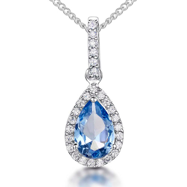 Sterling Silver Blue Topaz  Zirconia Teardrop Pendant - JOOLS By Jenny Brown