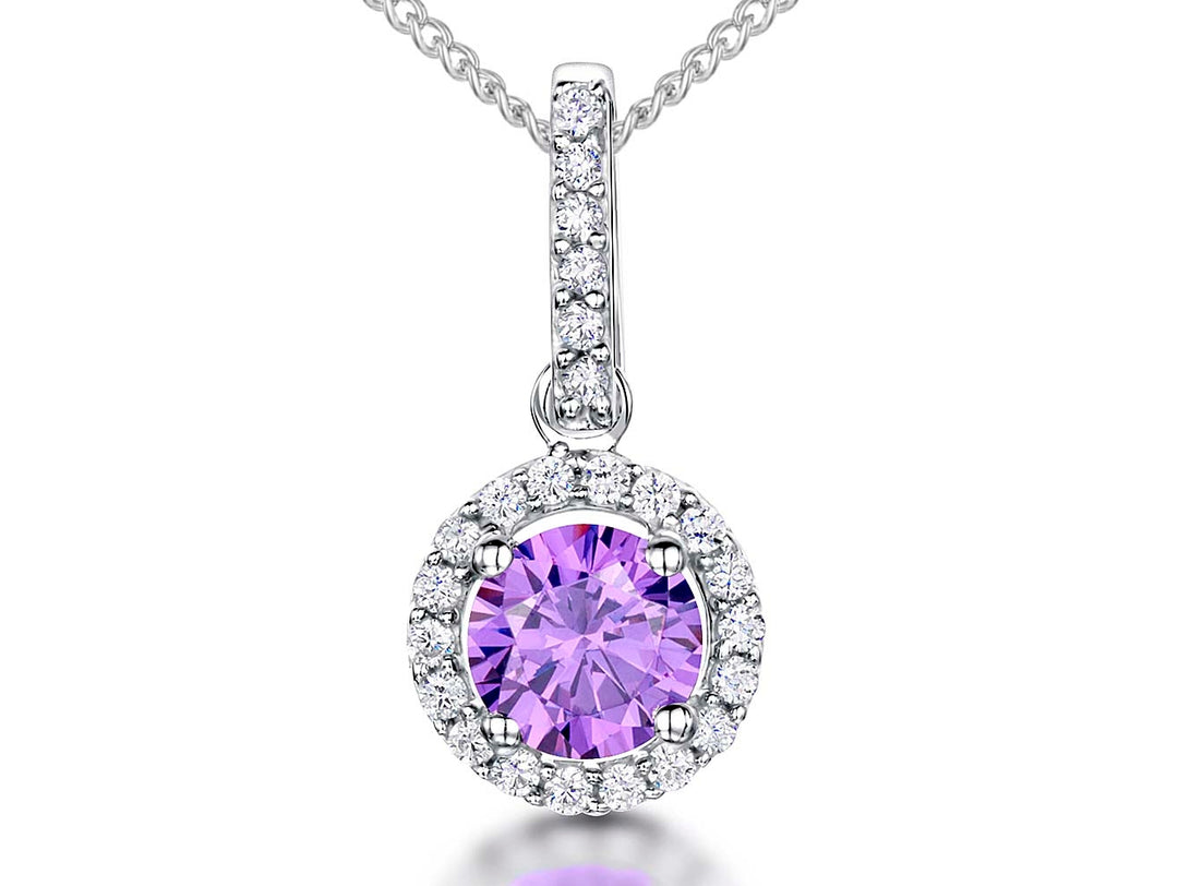 Sterling Silver Amethyst Zirconia Halo Necklace