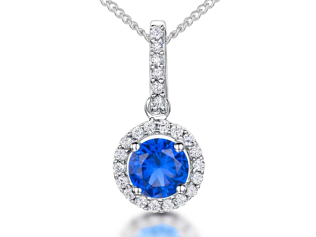 Sterling Silver Sapphire  Blue Halo Necklace