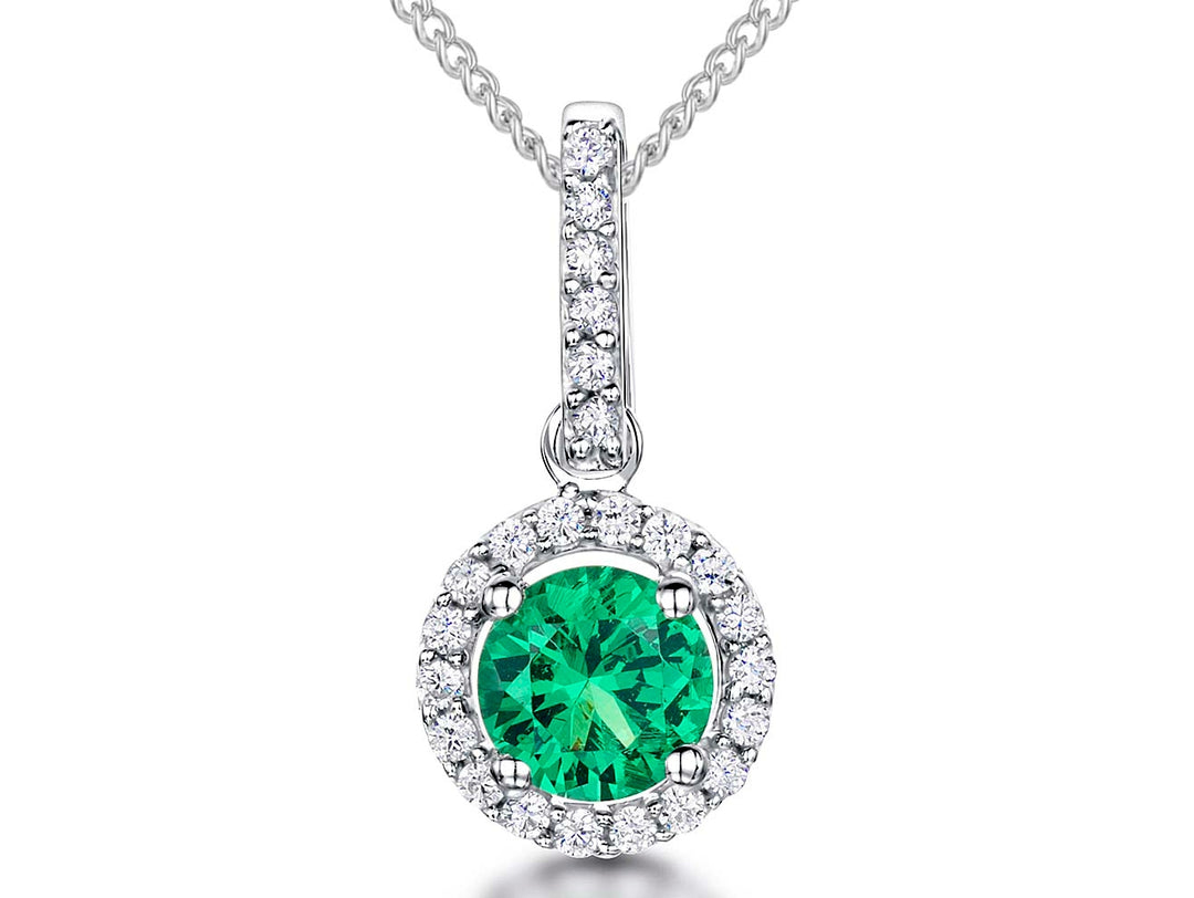 Sterling Silver Emerald Green  Halo Necklace