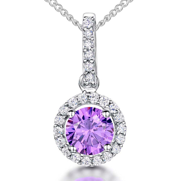 Sterling Silver Amethyst Zirconia Halo Necklace