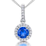 Load image into Gallery viewer, Sterling Silver Sapphire  Blue Halo Necklace
