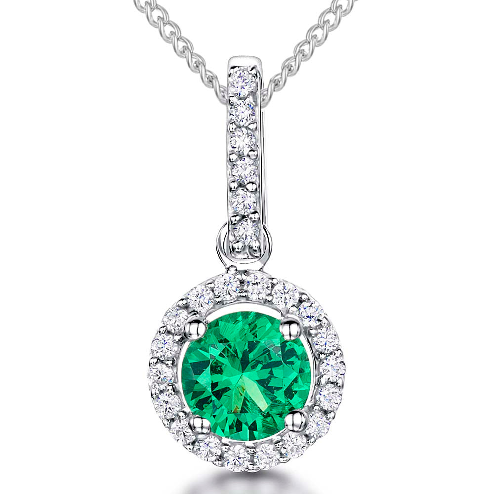 Sterling Silver Emerald Green  Halo Necklace
