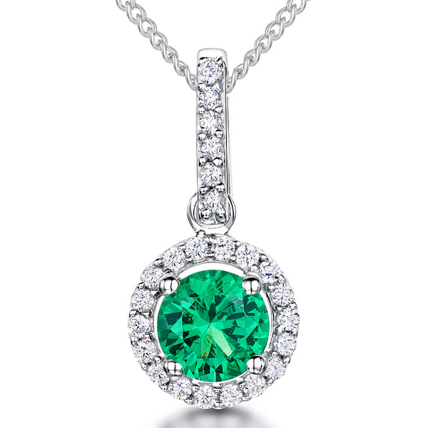 Sterling Silver Emerald Green  Halo Necklace