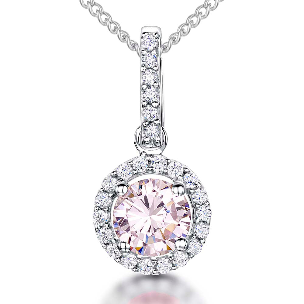Sterling Silver Light Pink Halo Necklace