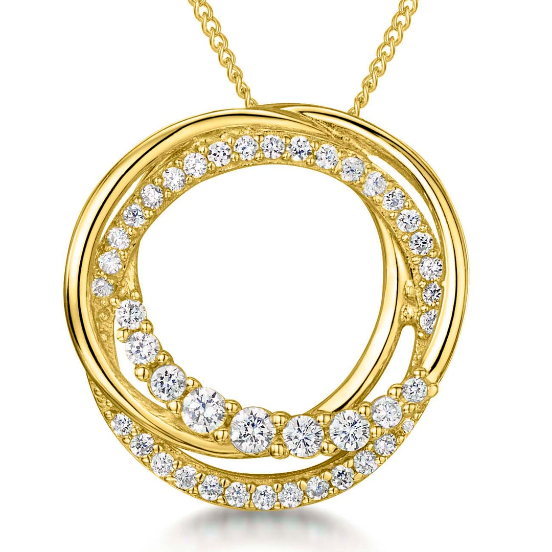 Gold necklace with a circular pendant featuring cubic zirconia - JOOLS by Jenny Brown