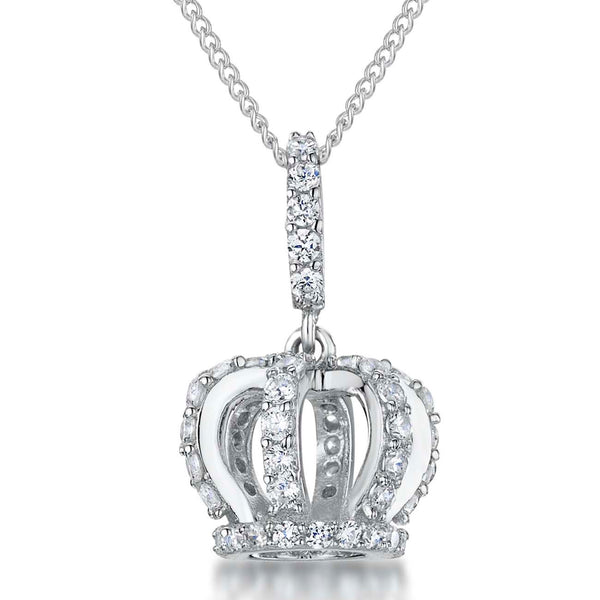 Sterling Silver Crown Pendant With Pave Cubic Zirconias