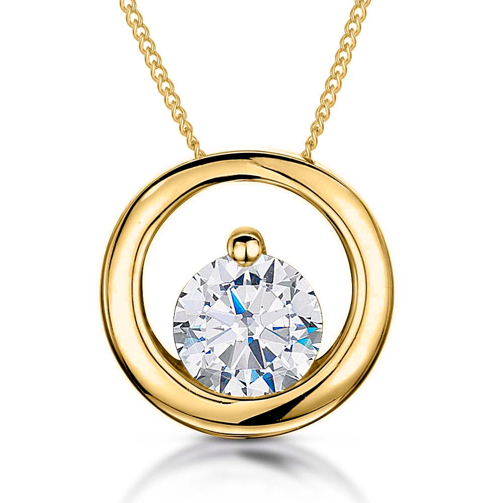 Yellow Gold Small Open Circle Cubic Zirconia Pendant